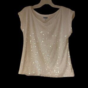 Express White Cowlneck White Sequin - Lined - Blouse - Medium
